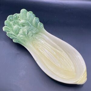 Vintage Ceramic Celery Dish Green & Cream Ombre Mid-Century Relish Tray